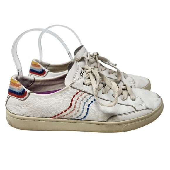 Soludos Retro Stripe Sneakers Low Top Shoes Embroidered Leather White Size US 8 - Picture 1 of 12